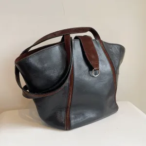 Black   Tan Leather Fan Bag