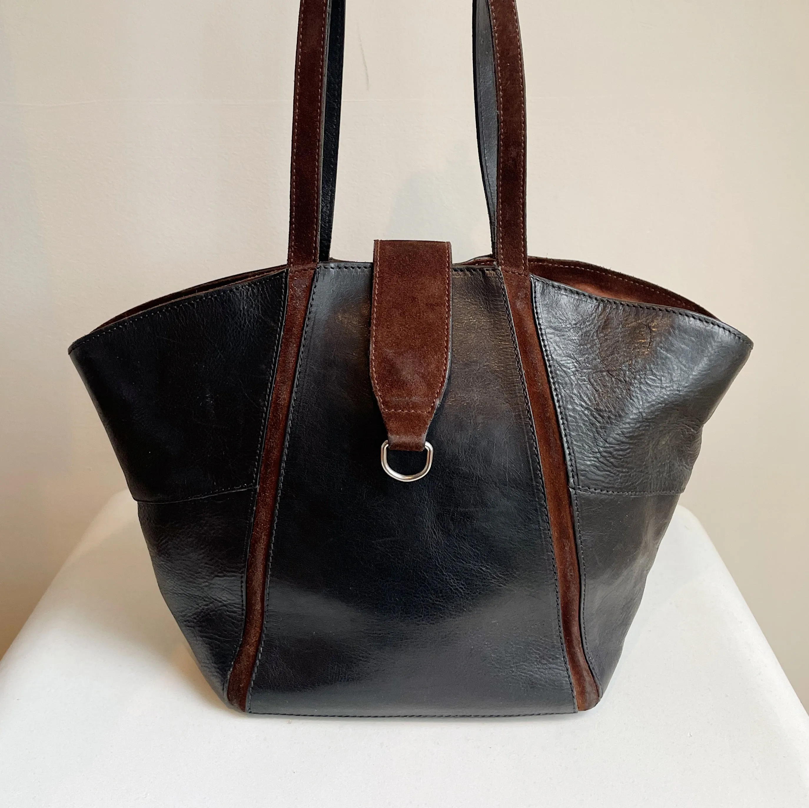 Black   Tan Leather Fan Bag