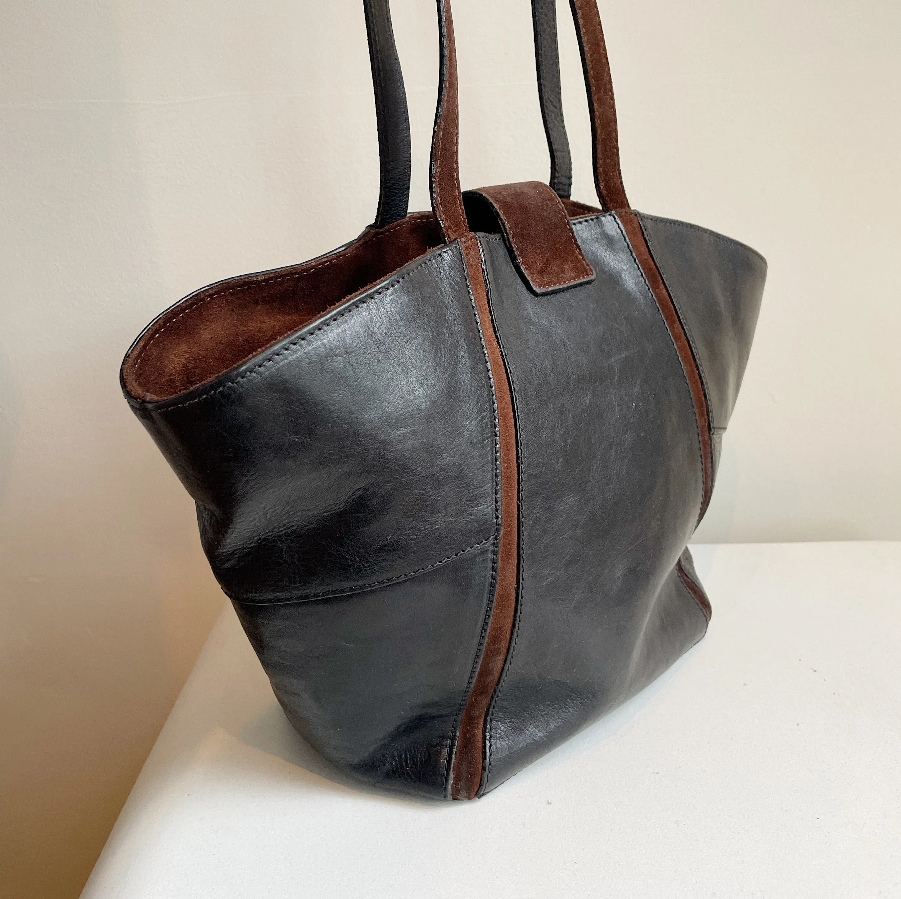 Black   Tan Leather Fan Bag