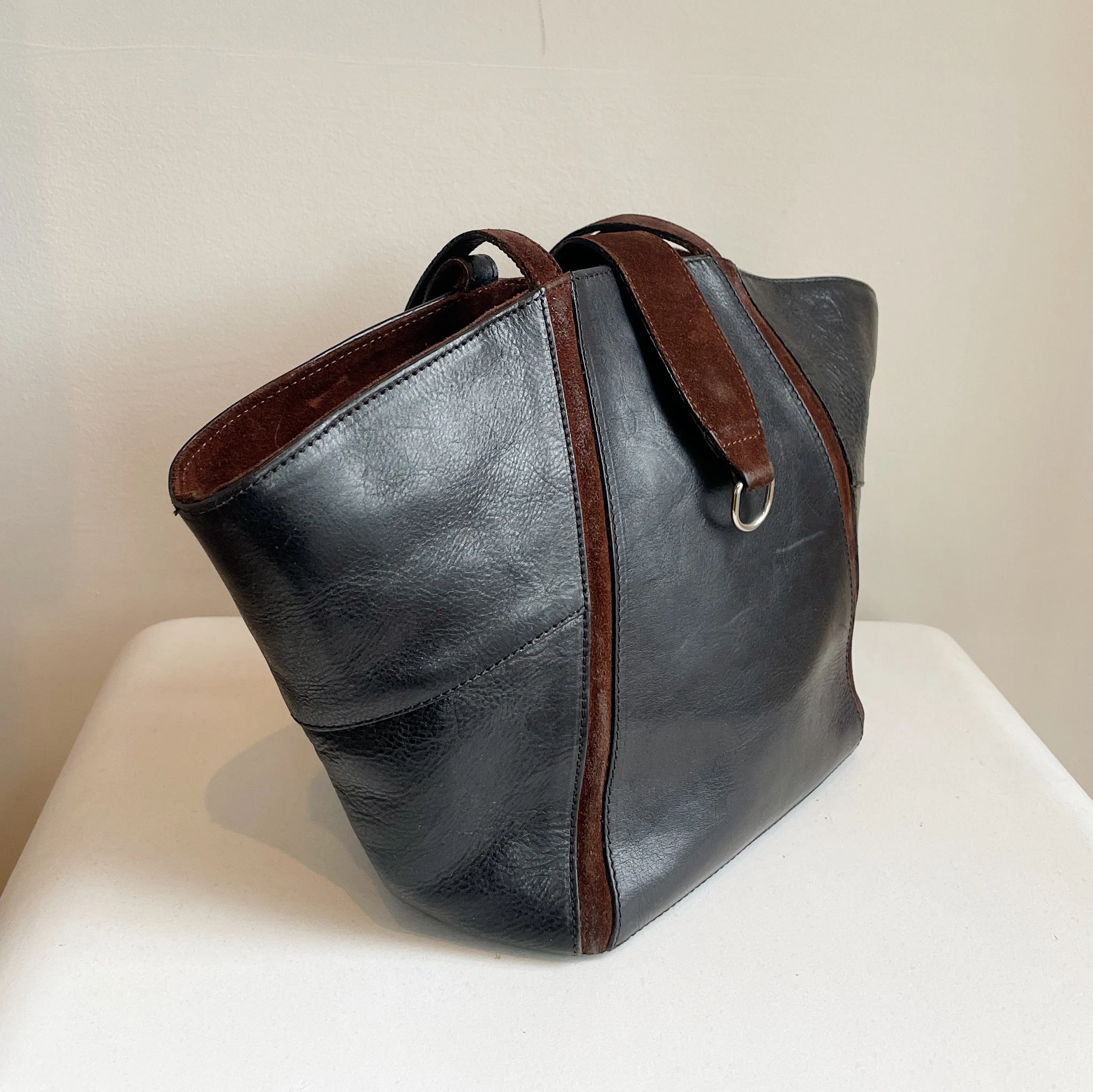 Black   Tan Leather Fan Bag