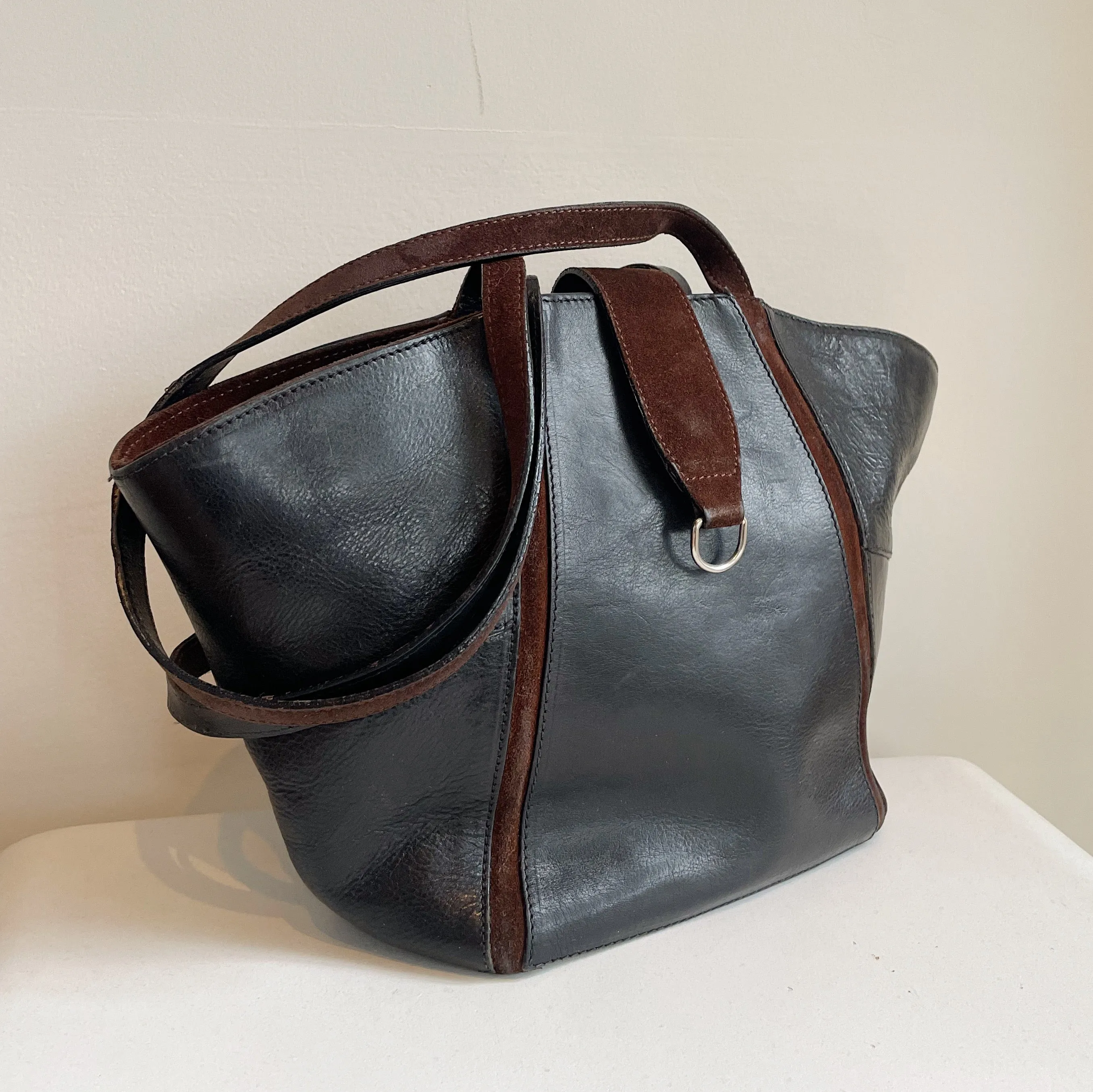Black   Tan Leather Fan Bag