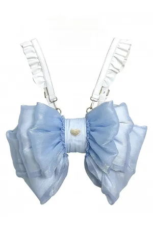 Blue Big Bowknot Metal Heart Nameplate Lolita Backpack