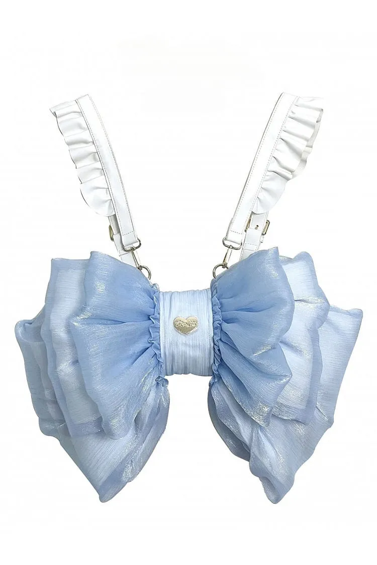 Blue Big Bowknot Metal Heart Nameplate Lolita Backpack