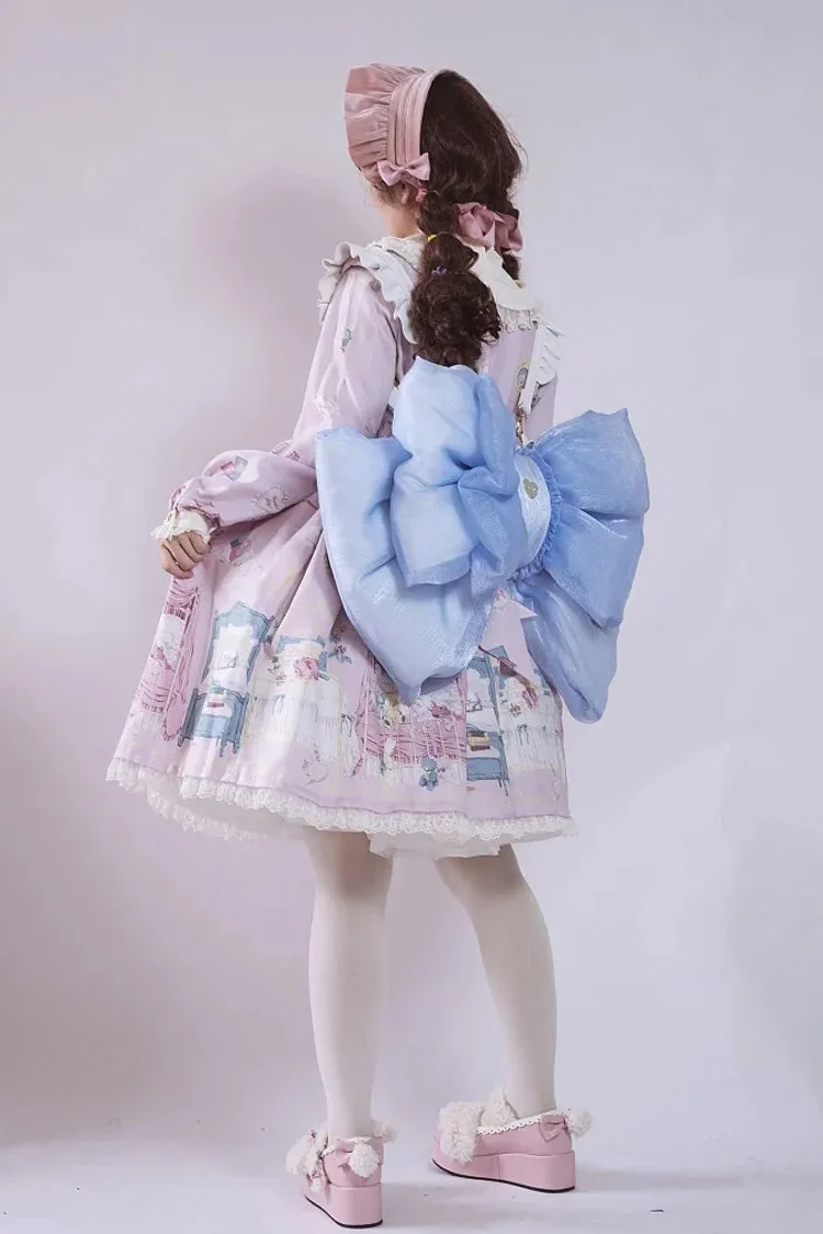 Blue Big Bowknot Metal Heart Nameplate Lolita Backpack