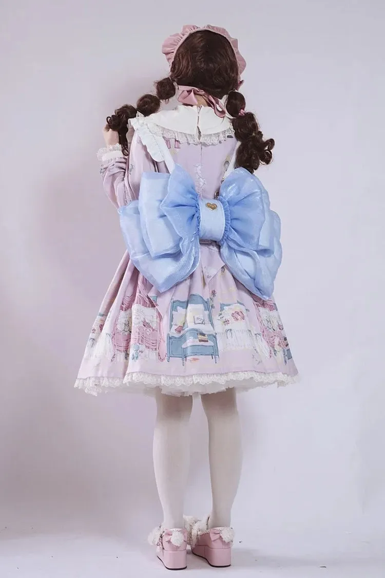 Blue Big Bowknot Metal Heart Nameplate Lolita Backpack