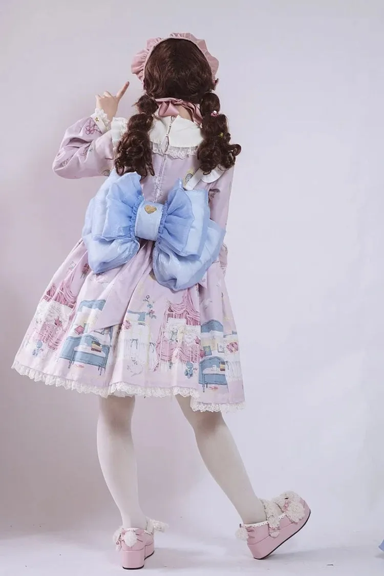 Blue Big Bowknot Metal Heart Nameplate Lolita Backpack