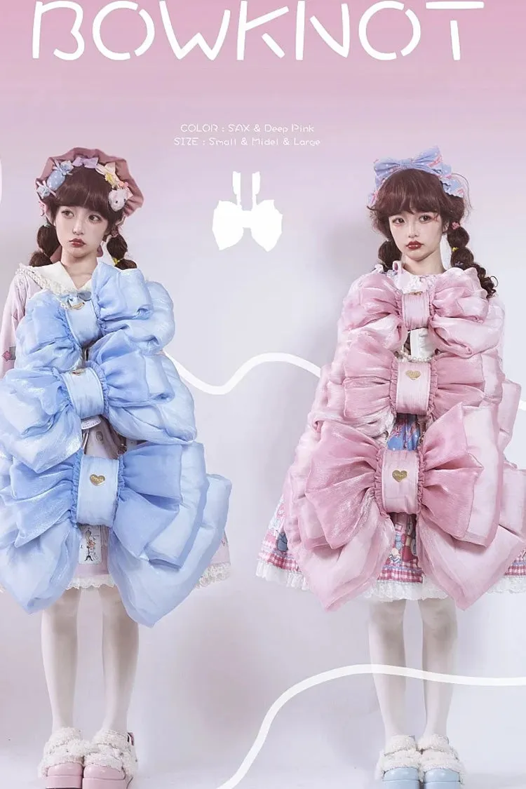 Blue Big Bowknot Metal Heart Nameplate Lolita Backpack
