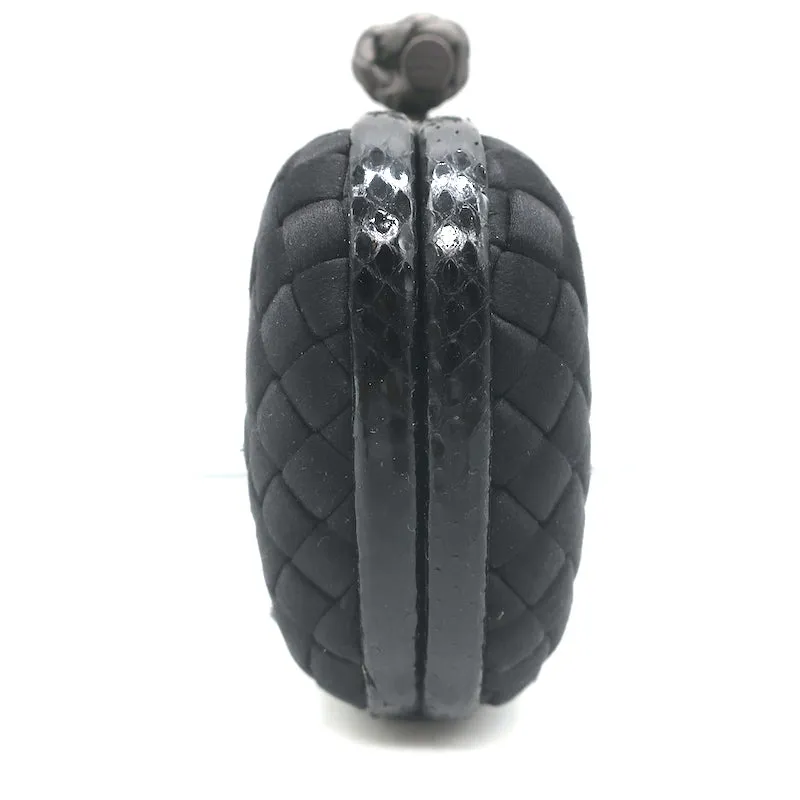 Bottega Veneta Knot Clutch Black Snakeskin-Trimmed Intrecciato Satin