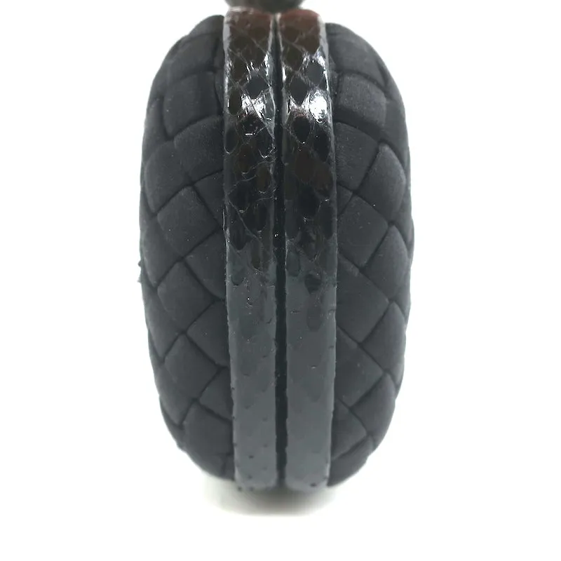 Bottega Veneta Knot Clutch Black Snakeskin-Trimmed Intrecciato Satin