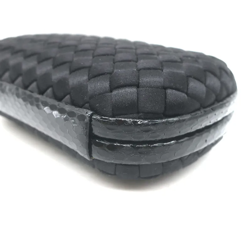 Bottega Veneta Knot Clutch Black Snakeskin-Trimmed Intrecciato Satin