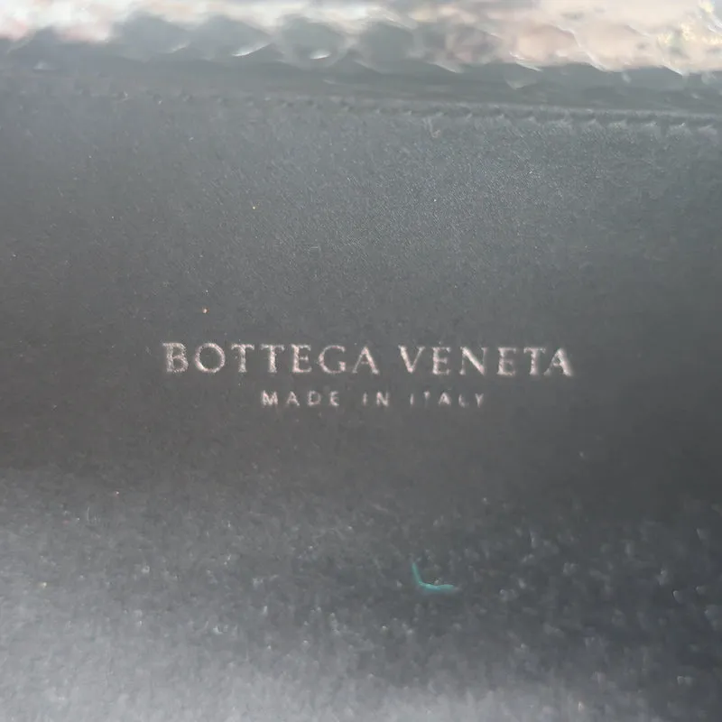 Bottega Veneta Knot Clutch Black Snakeskin-Trimmed Intrecciato Satin