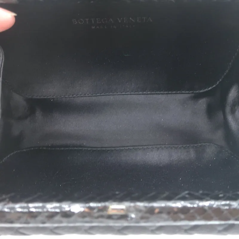 Bottega Veneta Knot Clutch Black Snakeskin-Trimmed Intrecciato Satin