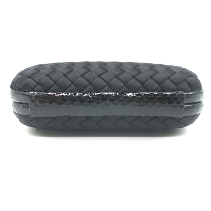Bottega Veneta Knot Clutch Black Snakeskin-Trimmed Intrecciato Satin