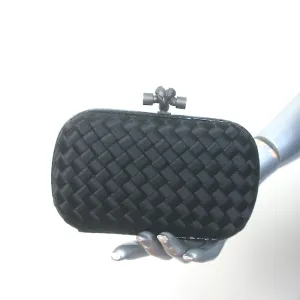Bottega Veneta Knot Clutch Black Snakeskin-Trimmed Intrecciato Satin