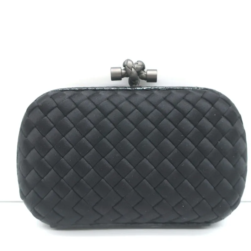 Bottega Veneta Knot Clutch Black Snakeskin-Trimmed Intrecciato Satin
