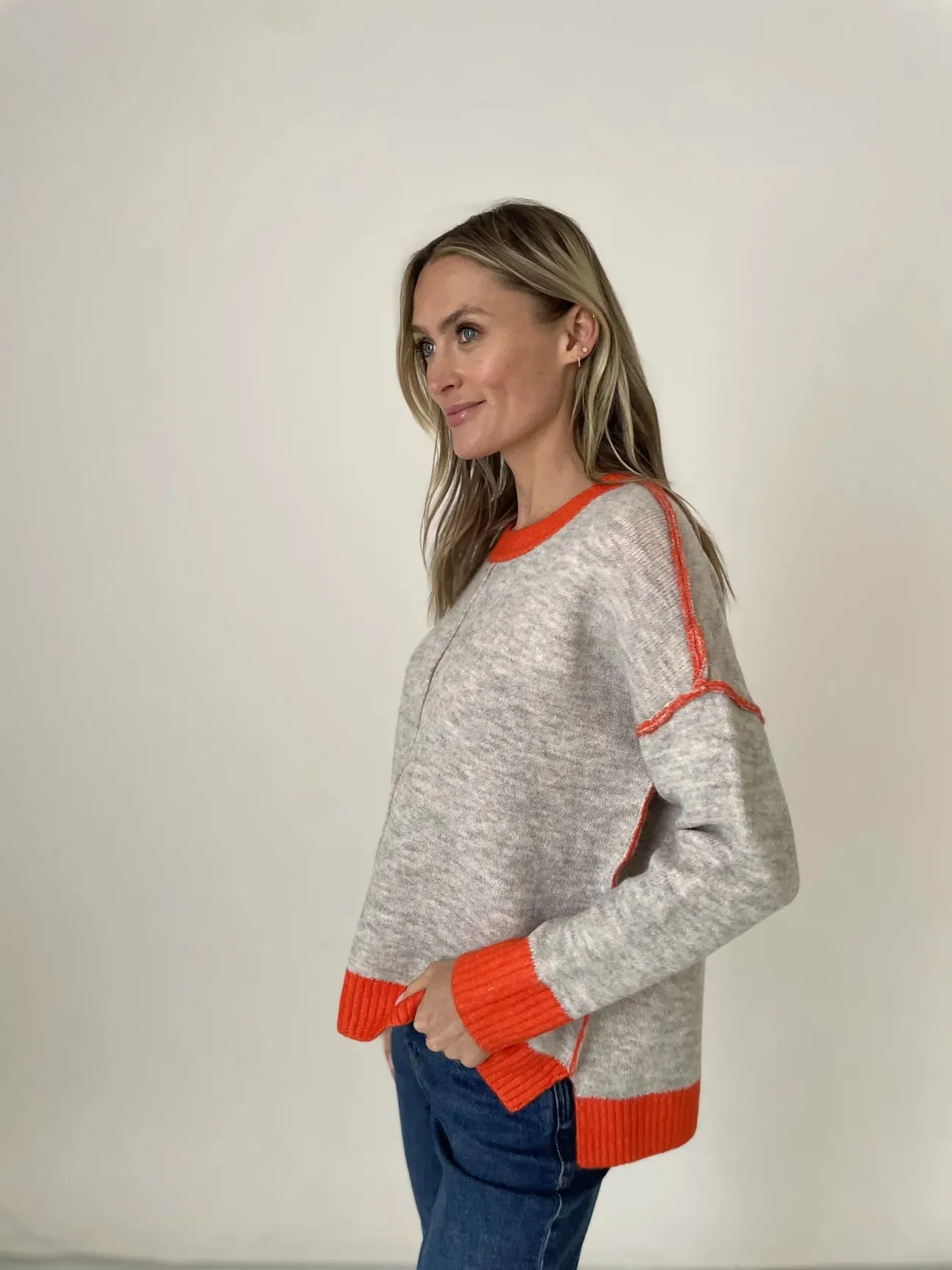 Bridget Orange Trimmed Sweater