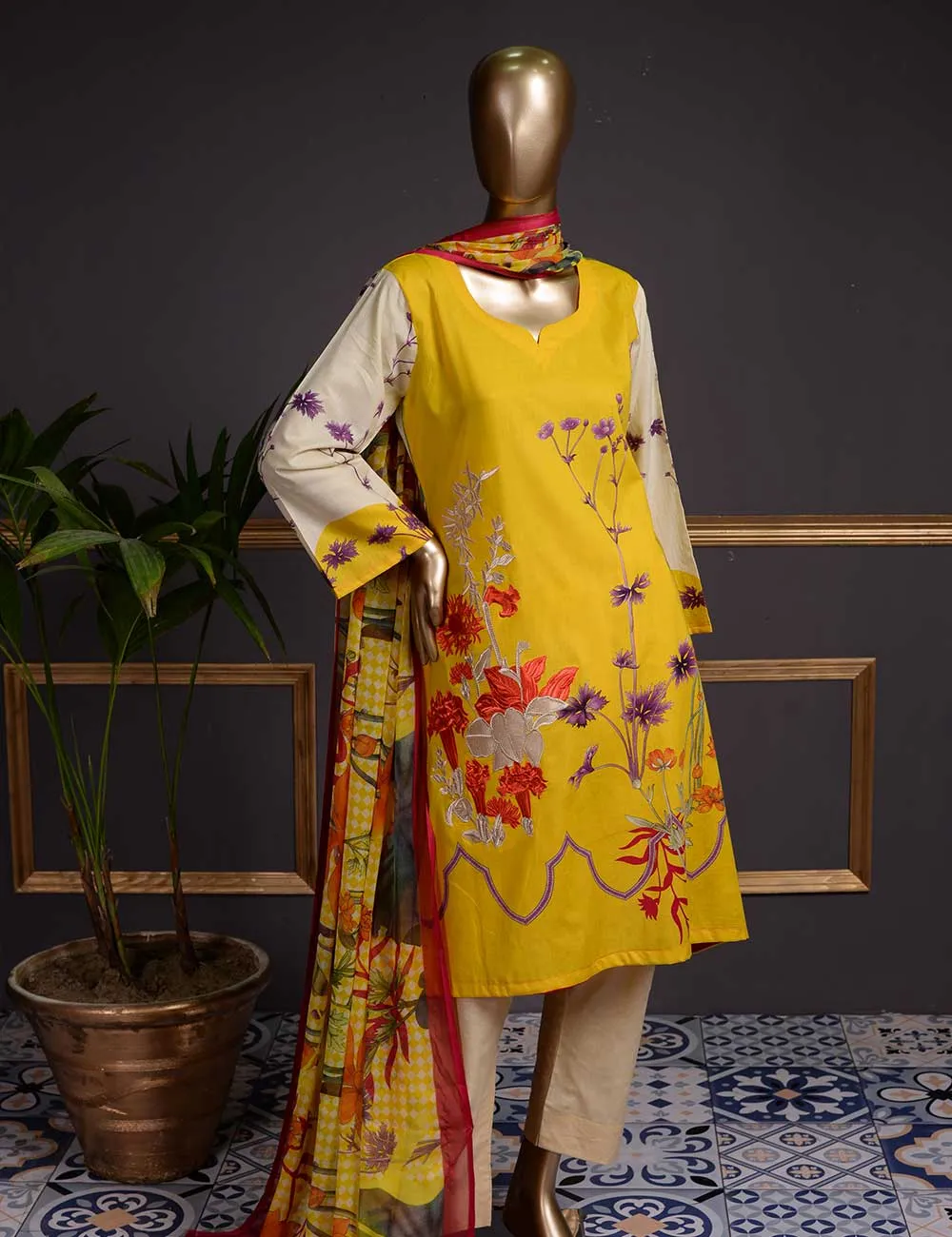 Bright Sunshine (Gi-01) | 3 Pcs Un-stitched Embroidered Lawn Dress