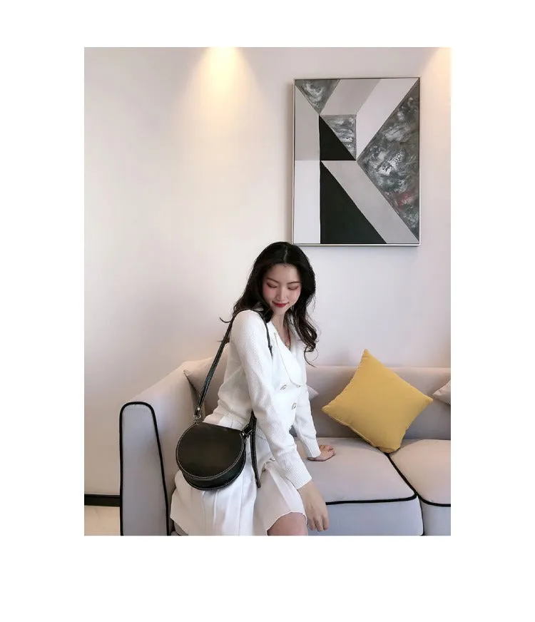 Brown Leather Round Bag Handmade Women Circle Bag Cute Round Purse Round Crossbody Bag