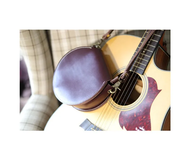 Brown Leather Round Bag Handmade Women Circle Bag Cute Round Purse Round Crossbody Bag