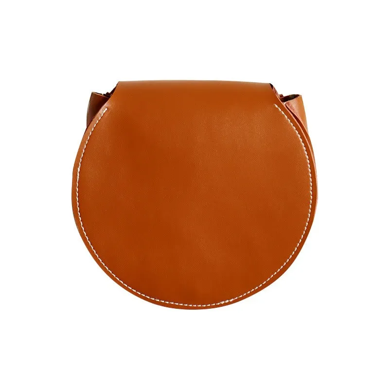 Brown Leather Round Bag Handmade Women Circle Bag Cute Round Purse Round Crossbody Bag