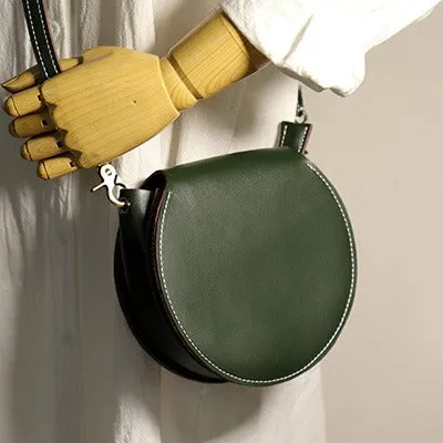 Brown Leather Round Bag Handmade Women Circle Bag Cute Round Purse Round Crossbody Bag