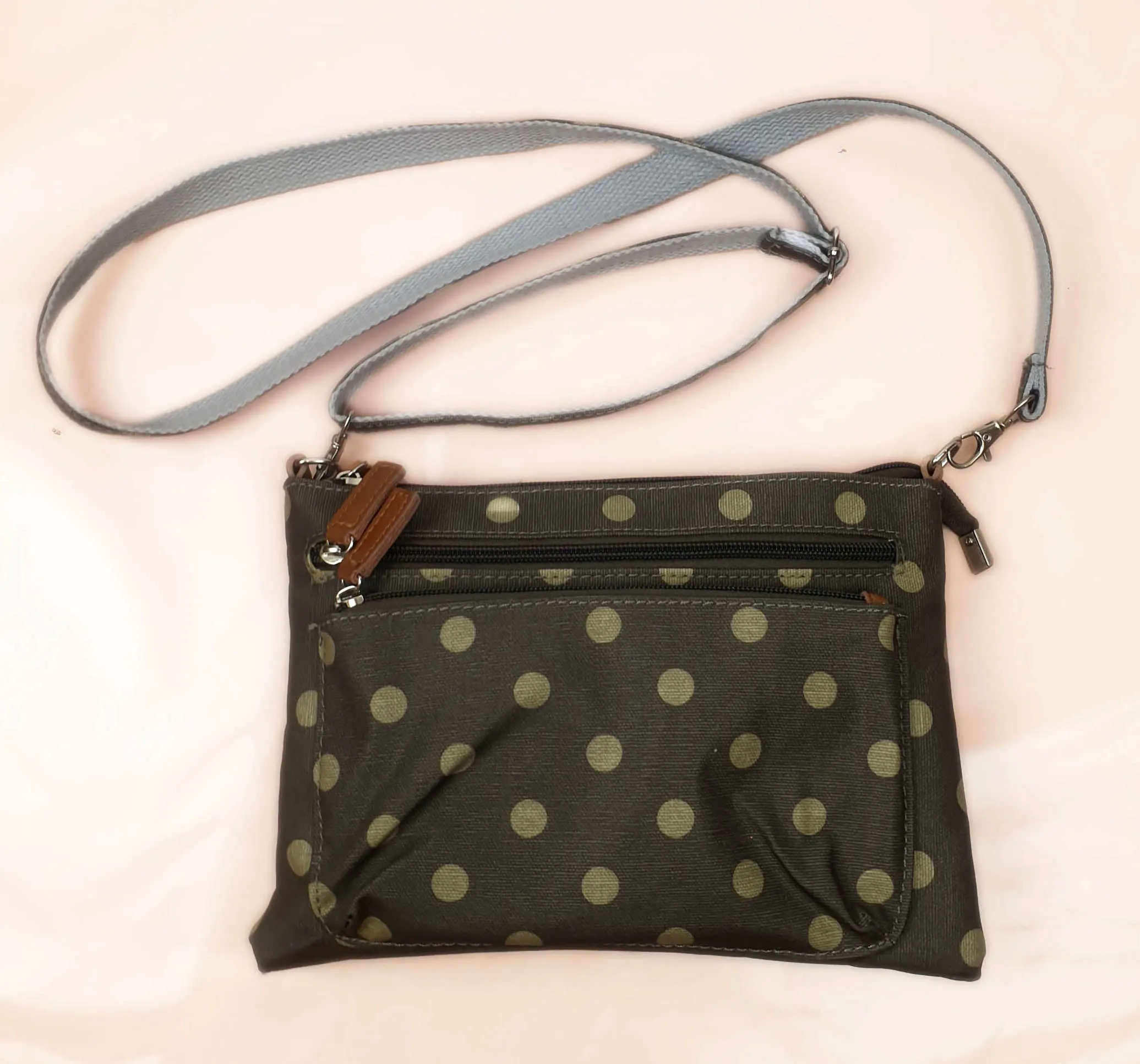 Brown polka dot fabric mini bag