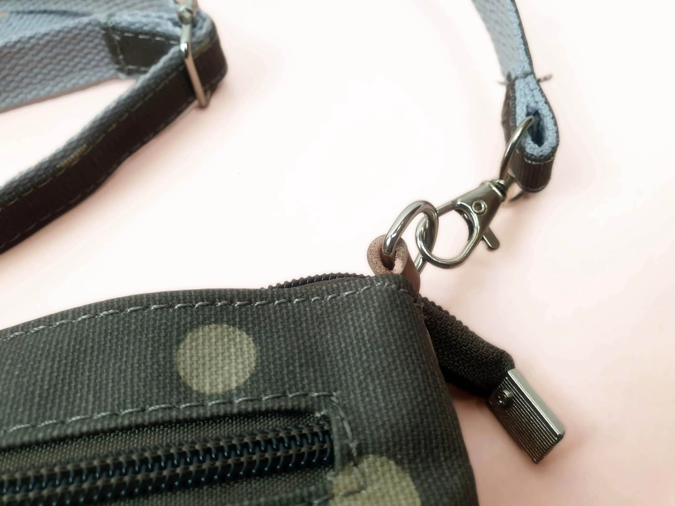 Brown polka dot fabric mini bag