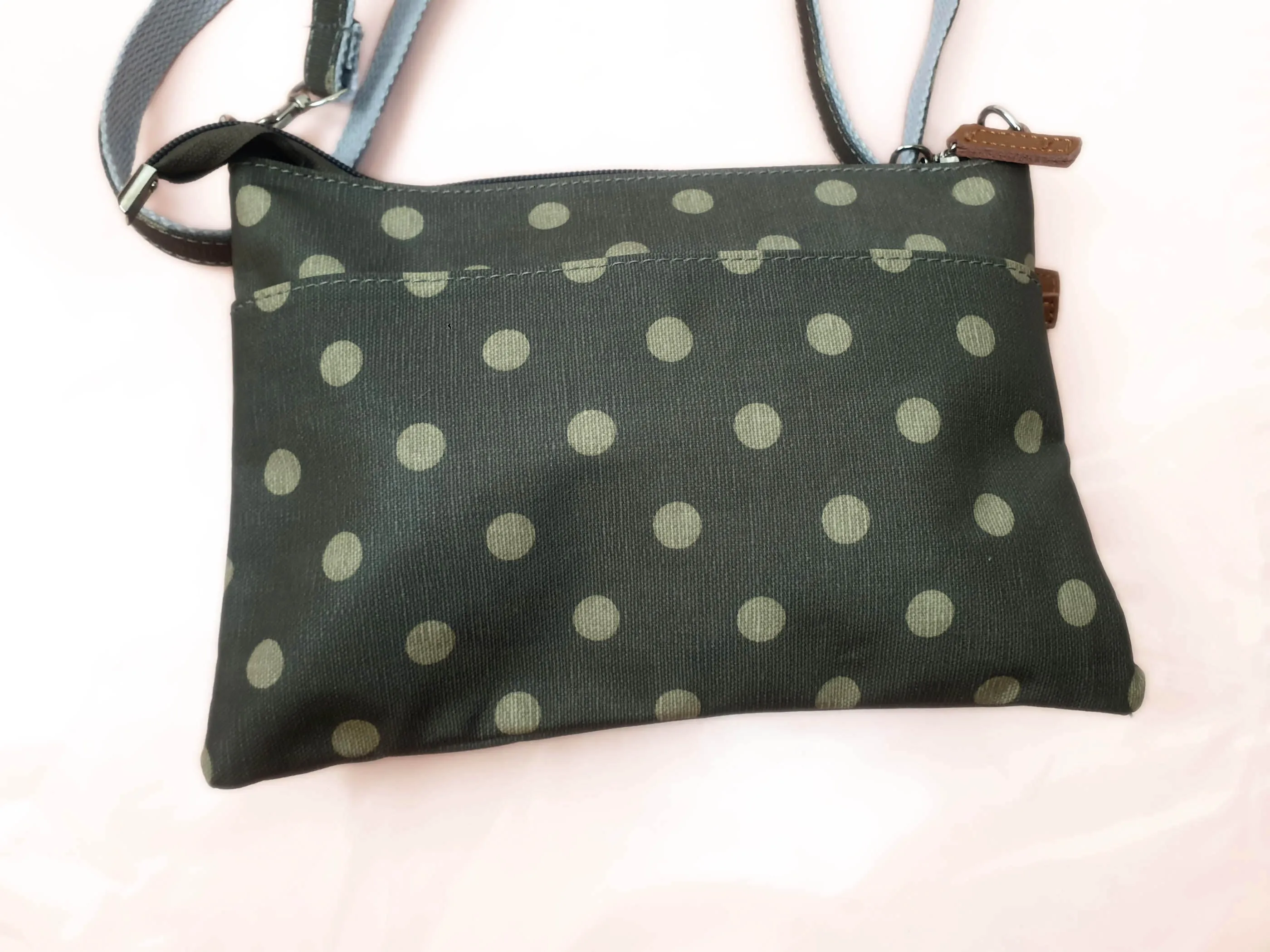 Brown polka dot fabric mini bag