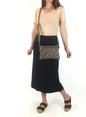 Brown polka dot fabric mini bag