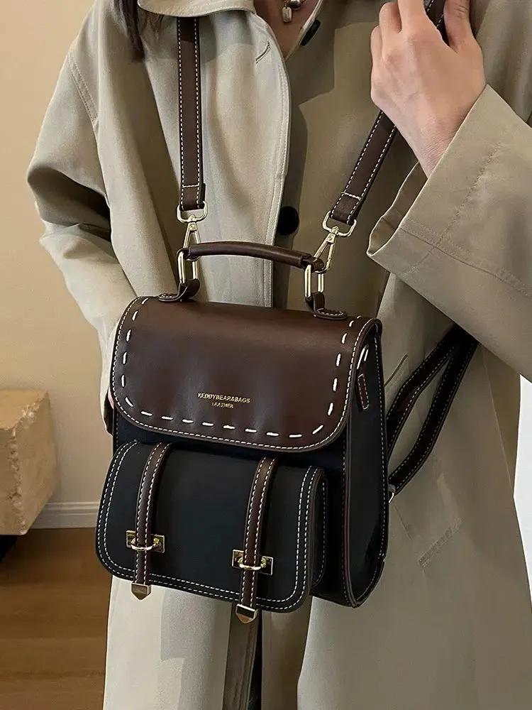 Buckle Straps Vintage Leather Backpack