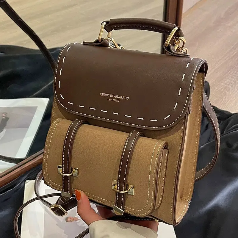 Buckle Straps Vintage Leather Backpack