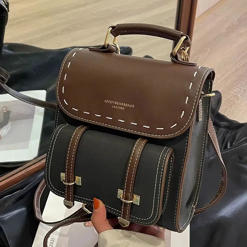 Buckle Straps Vintage Leather Backpack