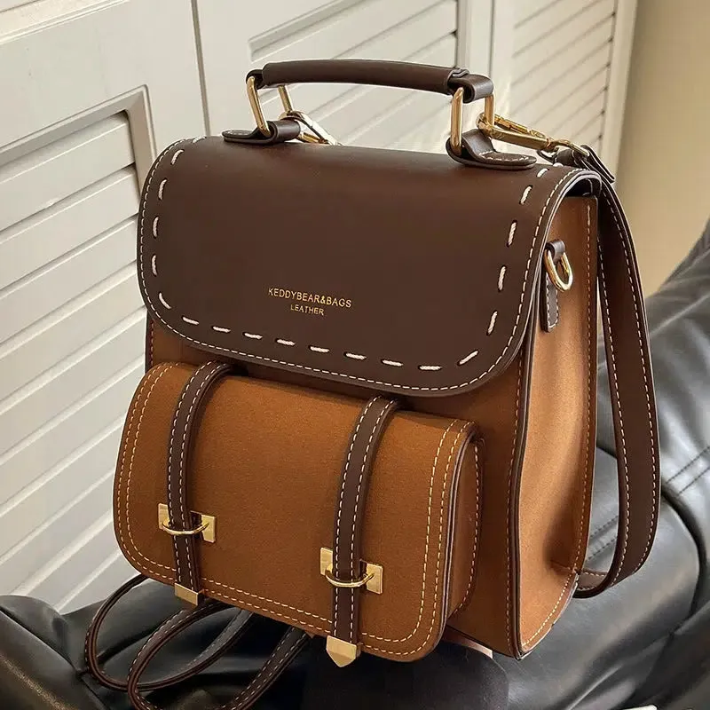 Buckle Straps Vintage Leather Backpack