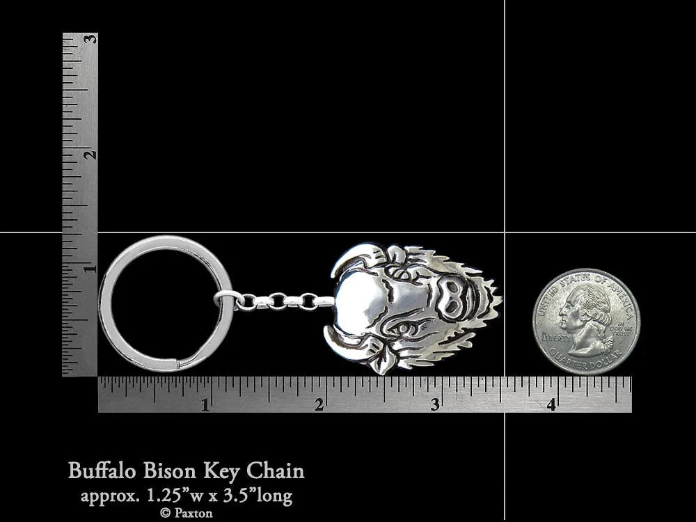 Buffalo Bison Head Key Chain / Key Ring Sterling Silver