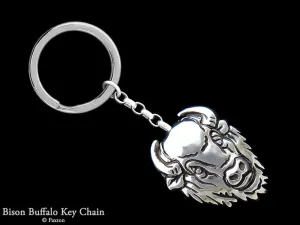 Buffalo Bison Head Key Chain / Key Ring Sterling Silver