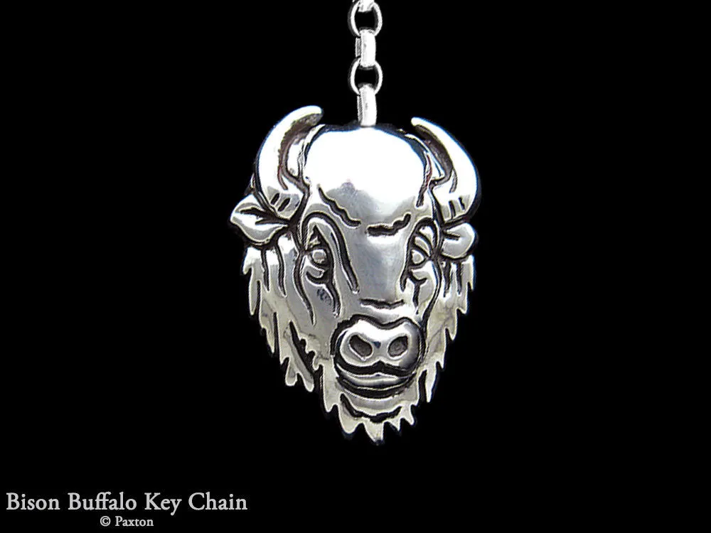 Buffalo Bison Head Key Chain / Key Ring Sterling Silver