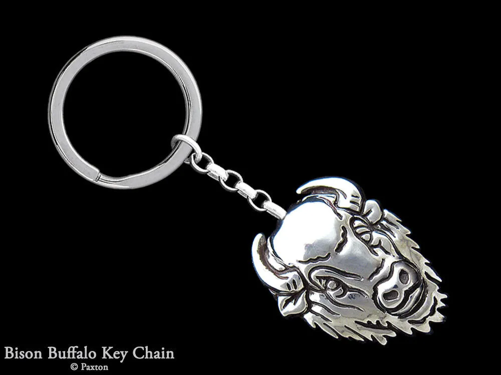Buffalo Bison Head Key Chain / Key Ring Sterling Silver