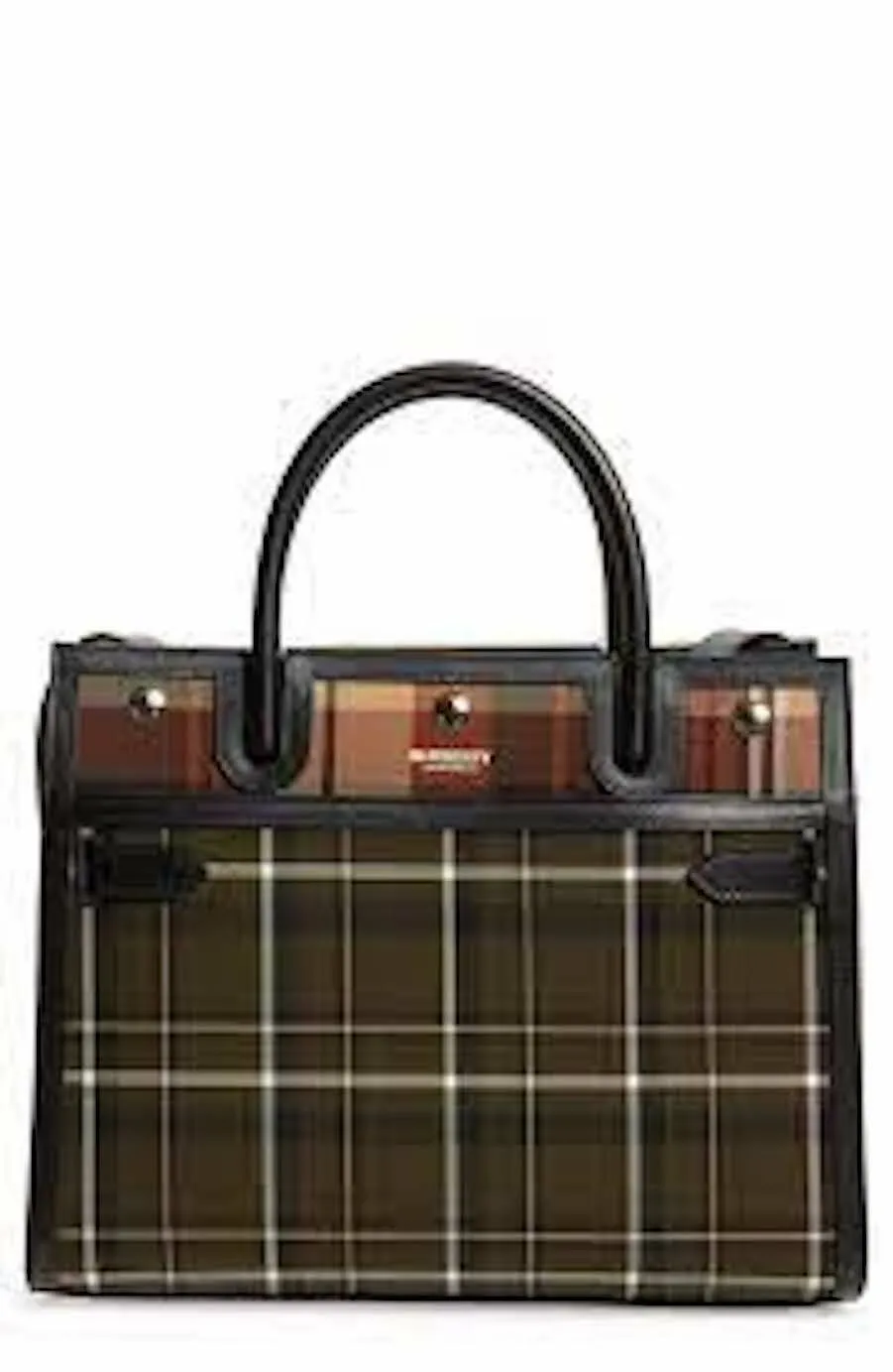 Burberry Wool Tartan Two Handle Title Green Handbag Leather Italy Bag New