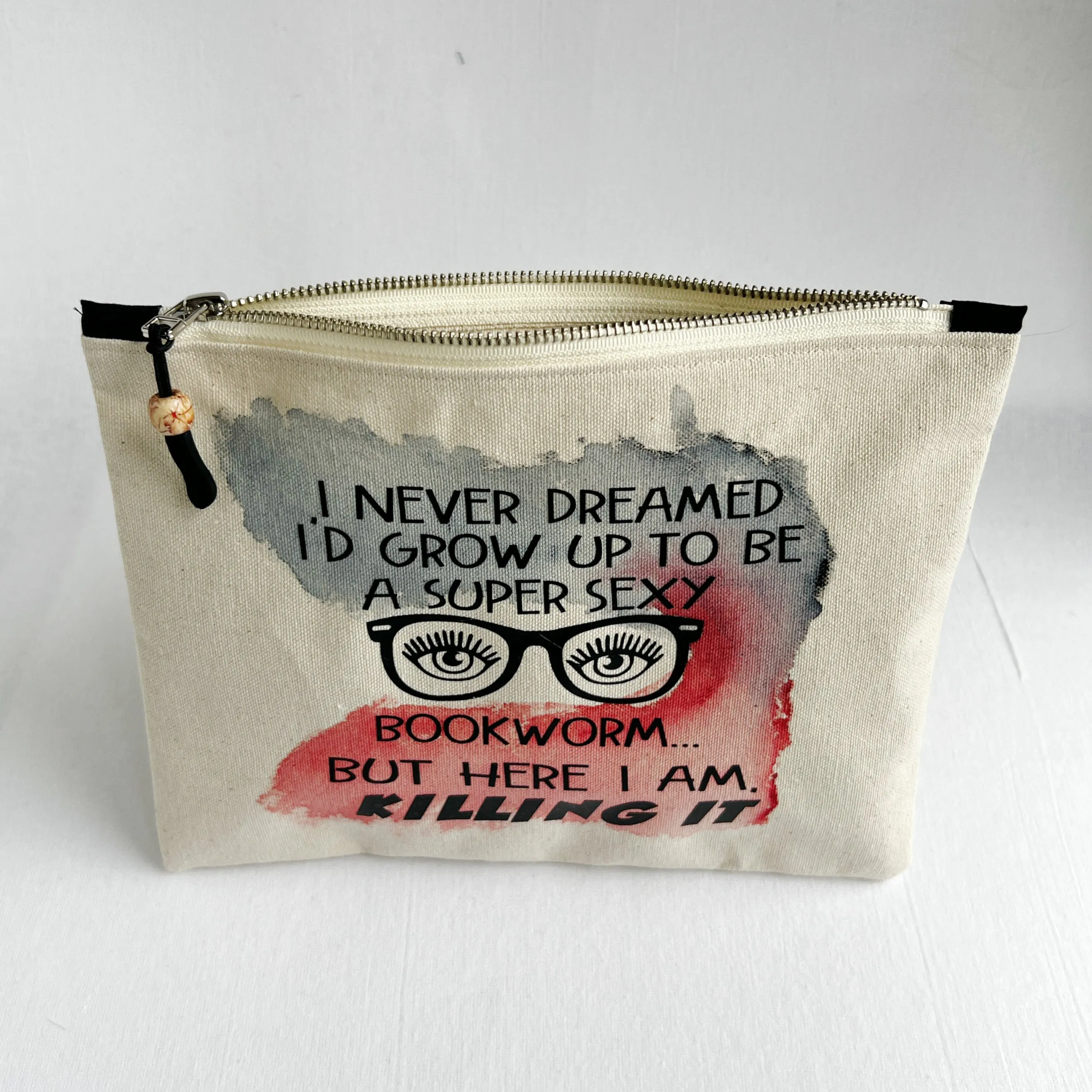 Canvas zip bag painted LARGE - super sexy bookworm