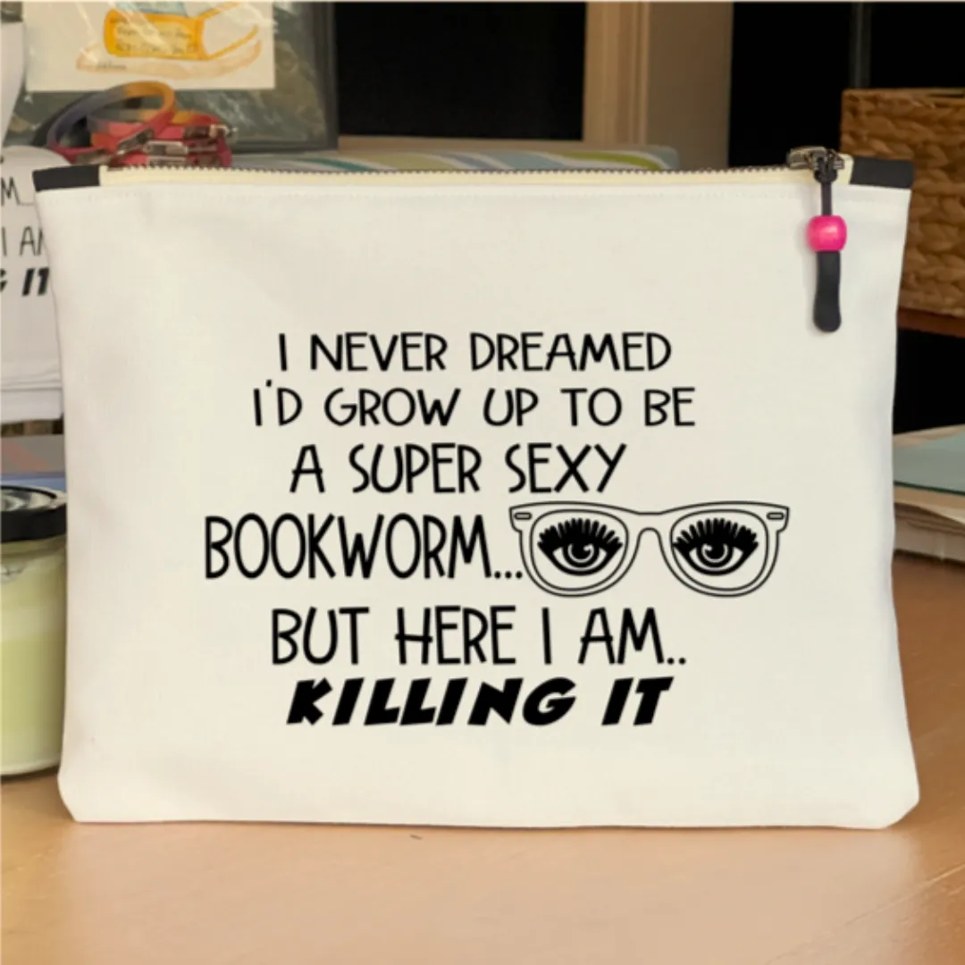 Canvas zip bag painted LARGE - super sexy bookworm
