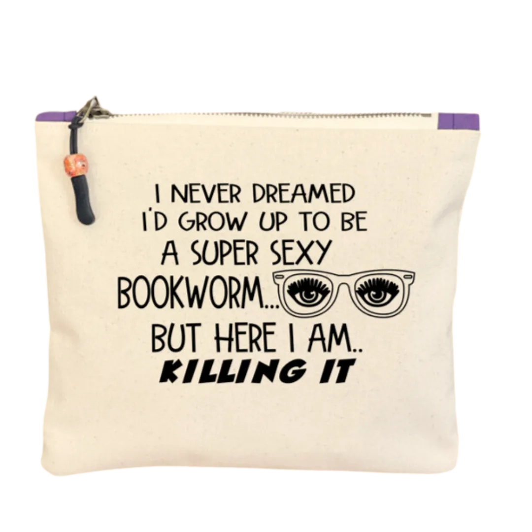 Canvas zip bag painted LARGE - super sexy bookworm