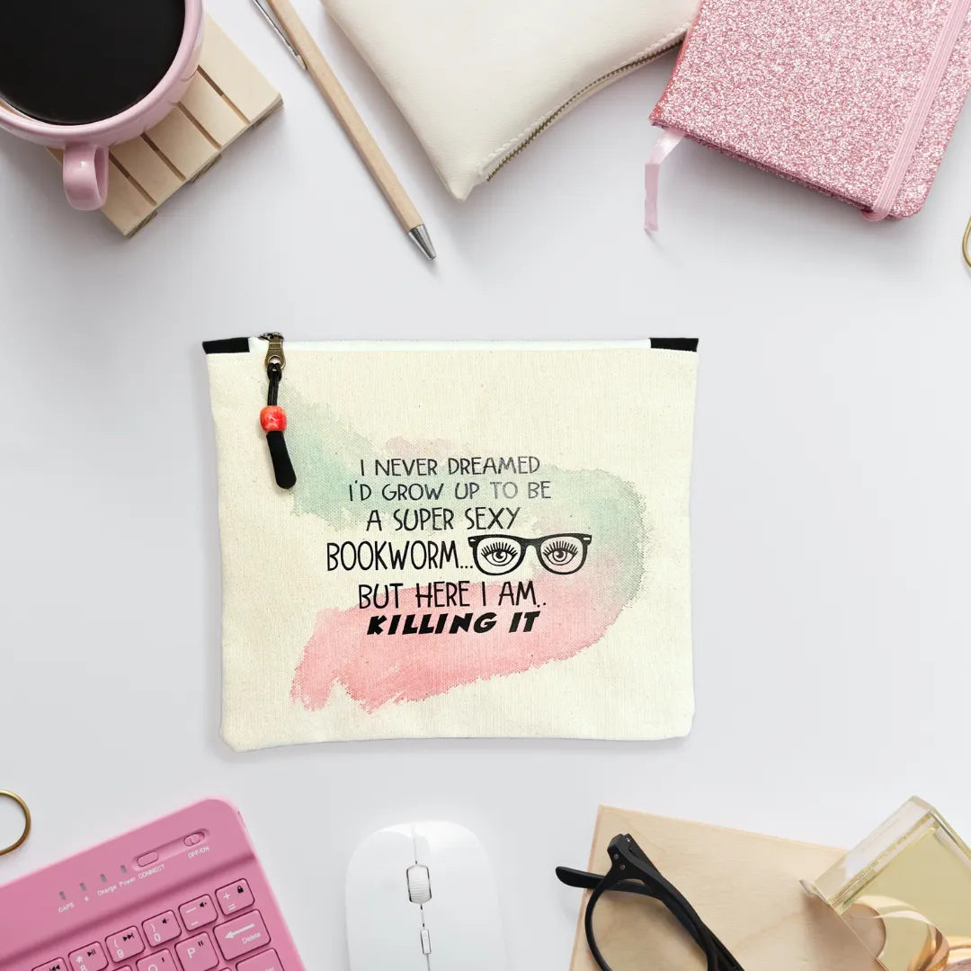 Canvas zip bag painted LARGE - super sexy bookworm
