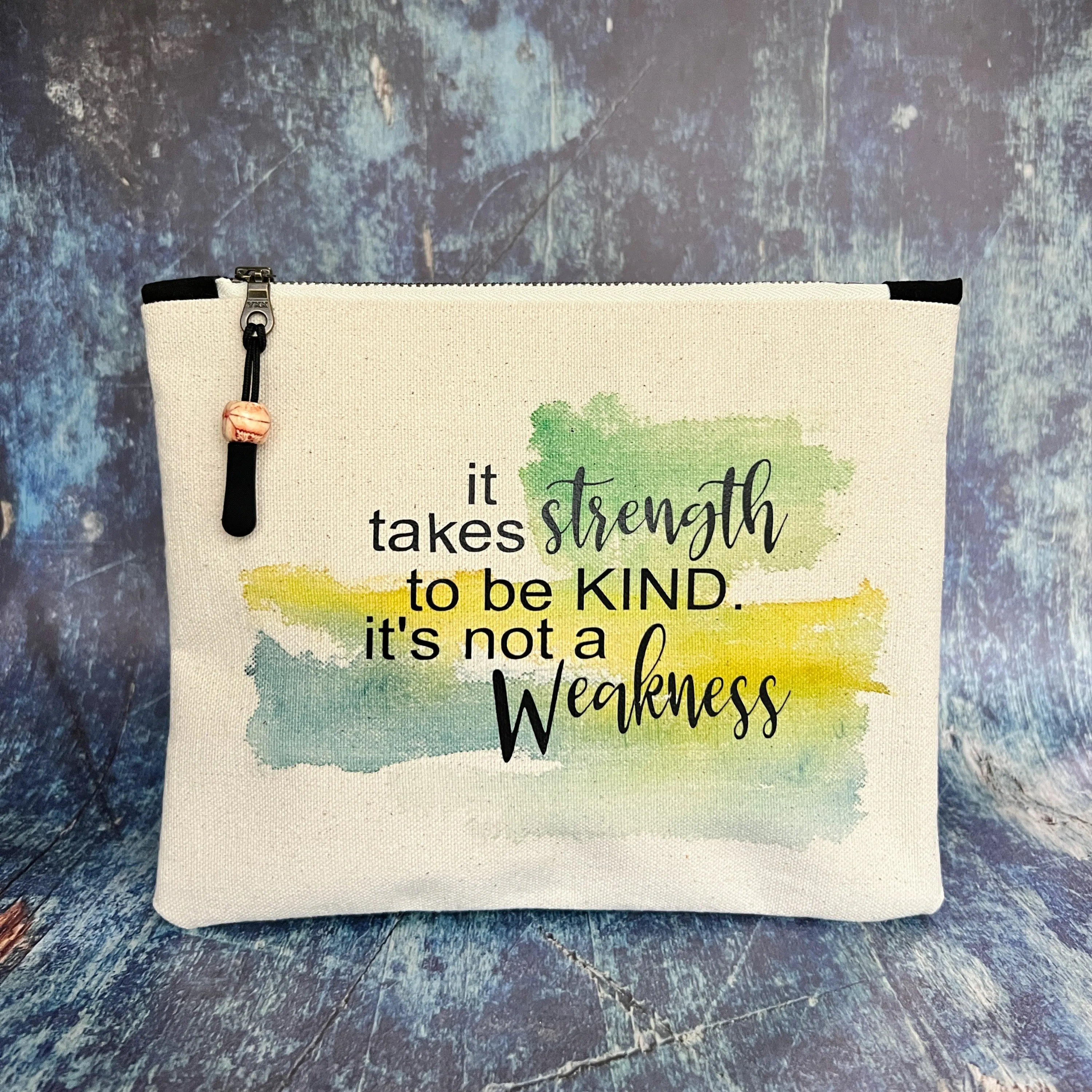 Canvas zip bag painted small - it takes strength to be kind