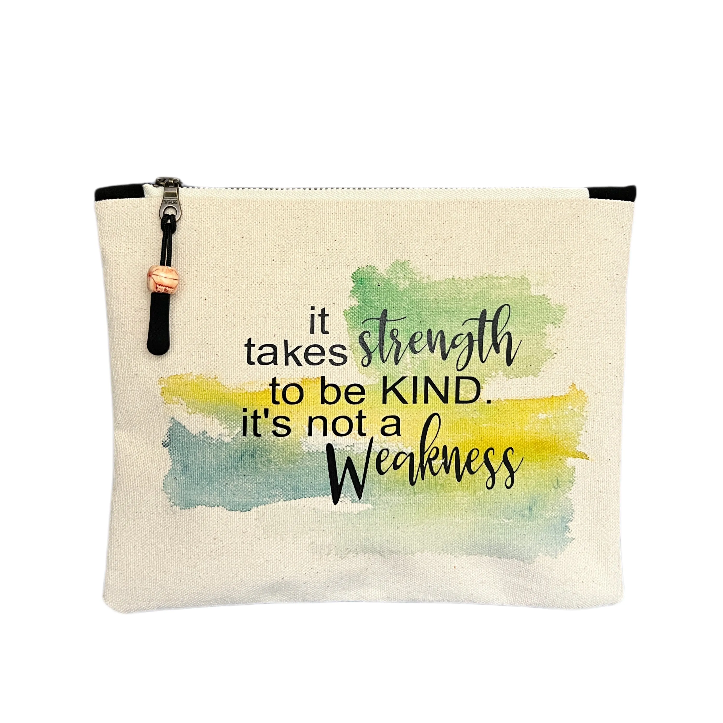 Canvas zip bag painted small - it takes strength to be kind