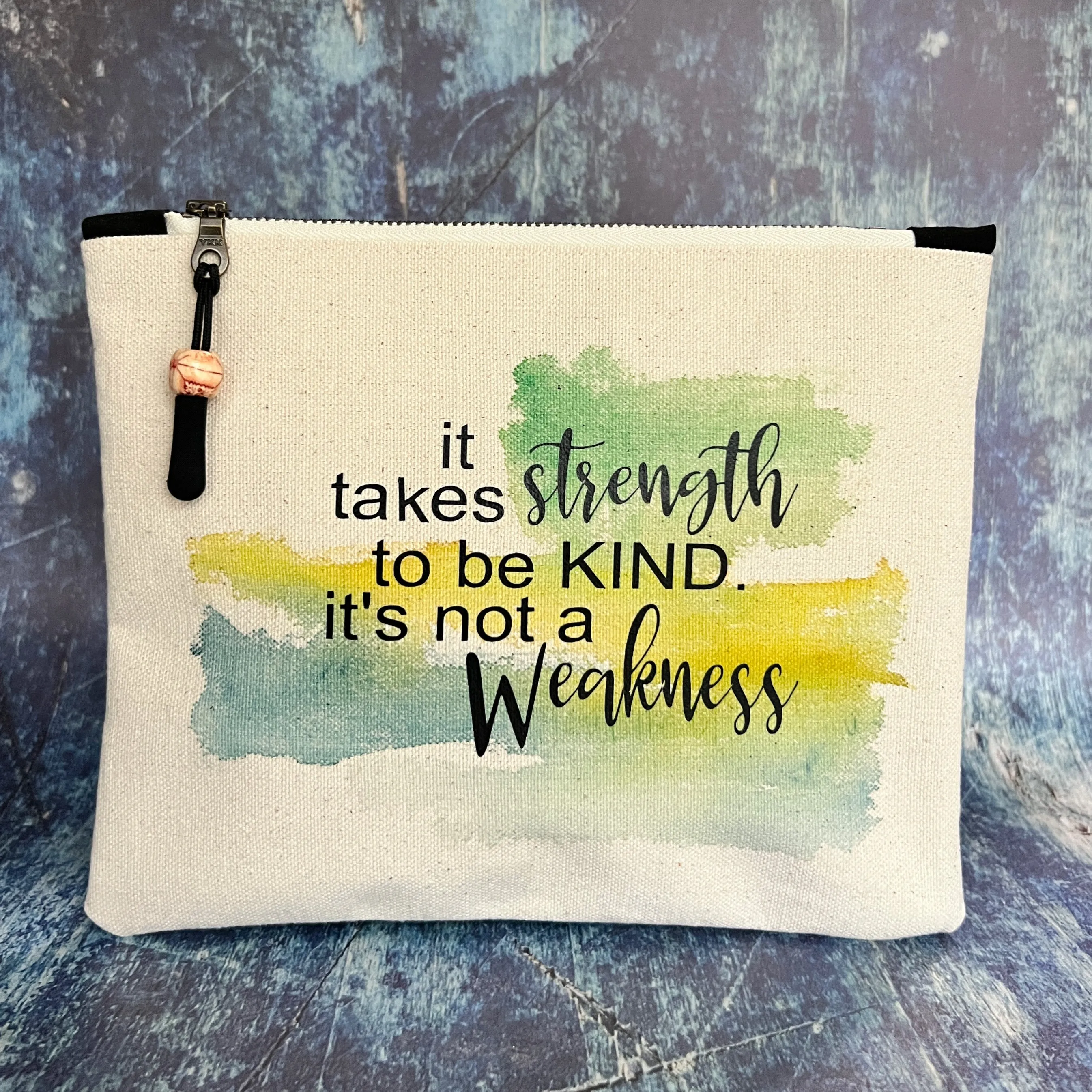 Canvas zip bag painted small - it takes strength to be kind