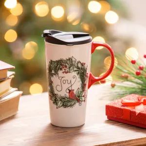 Cardinal in Wreath Ceramic Travel Cup, 17oz., w/ Gift Box