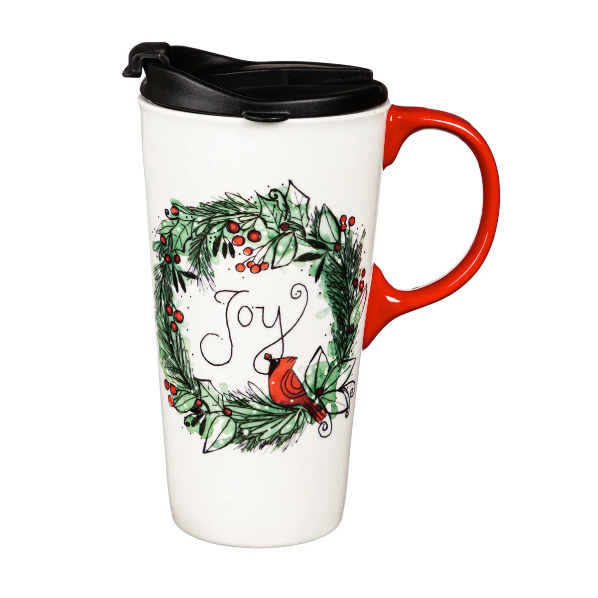 Cardinal in Wreath Ceramic Travel Cup, 17oz., w/ Gift Box