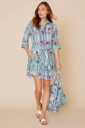 Carlotta Printed Belted Embellished Shirt Dress