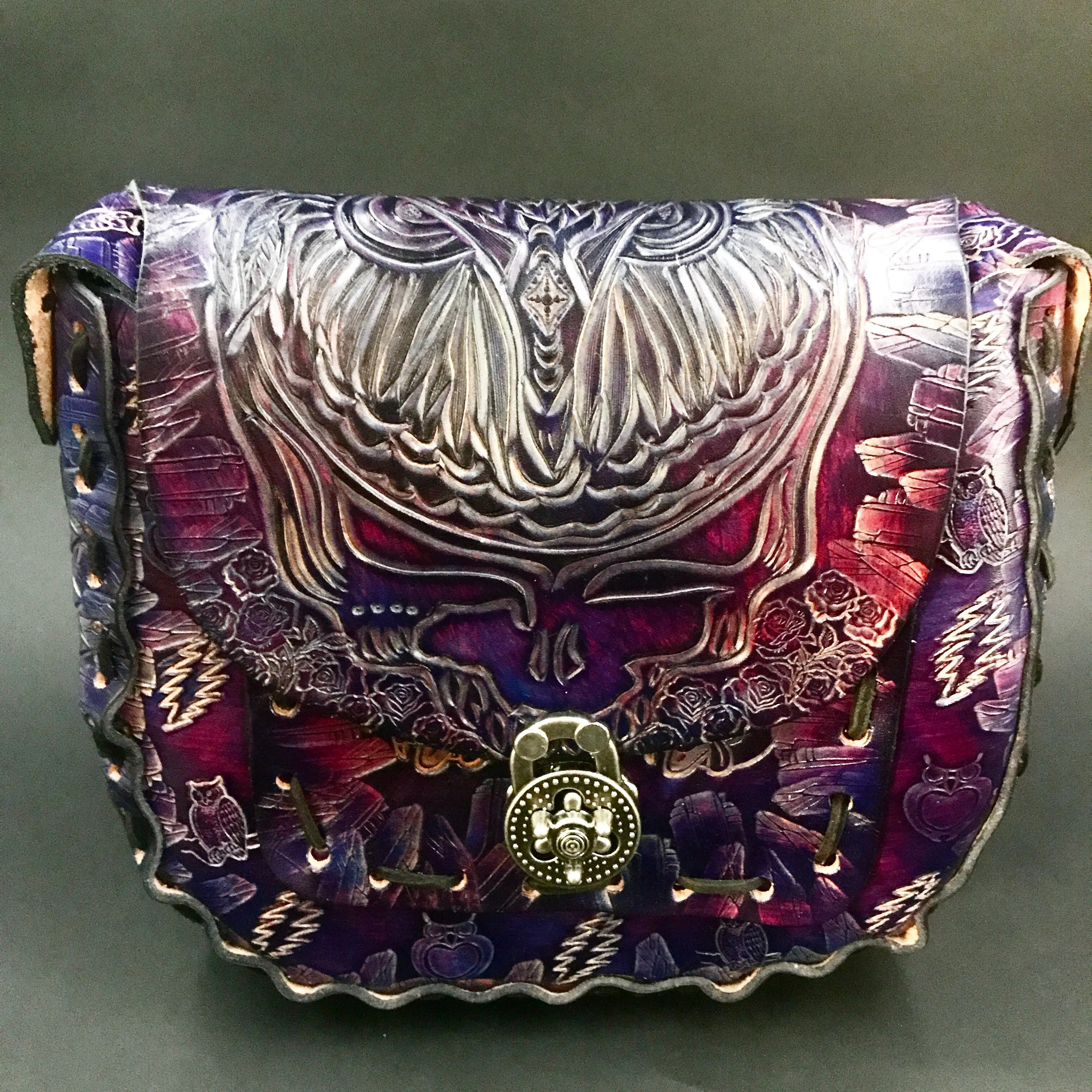 Carved Leather Purse Large Round - Miscellaneous Designs