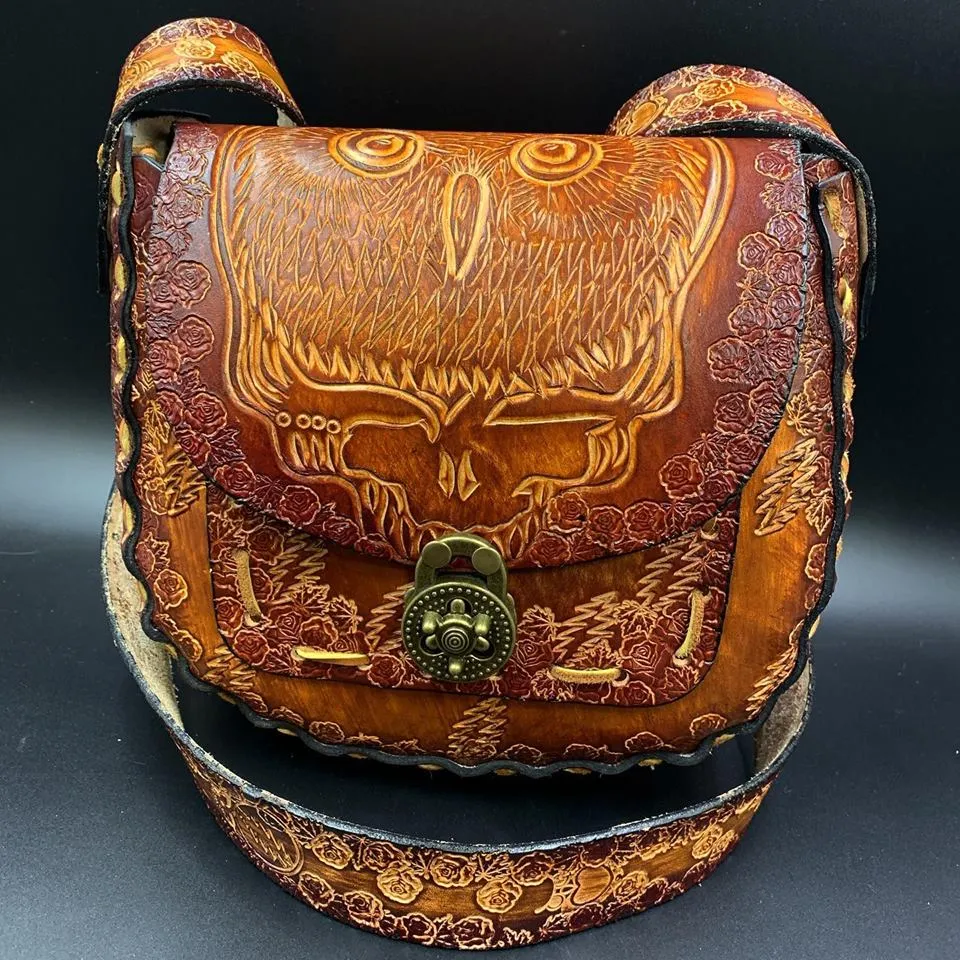 Carved Leather Purse Large Round - Miscellaneous Designs